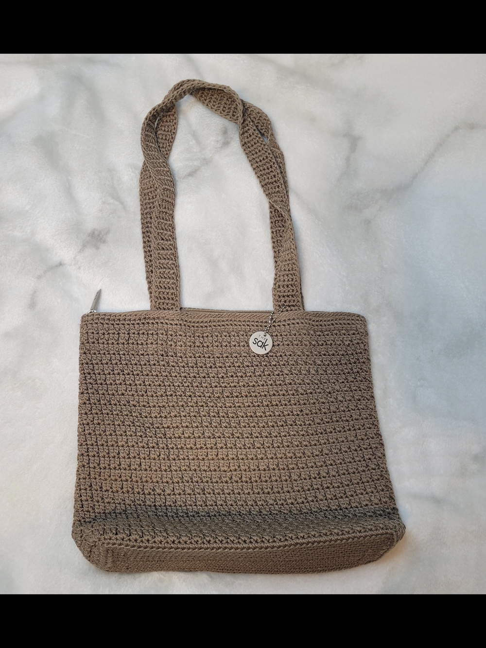 The Sak Taupe Crochet Shoulder Bag